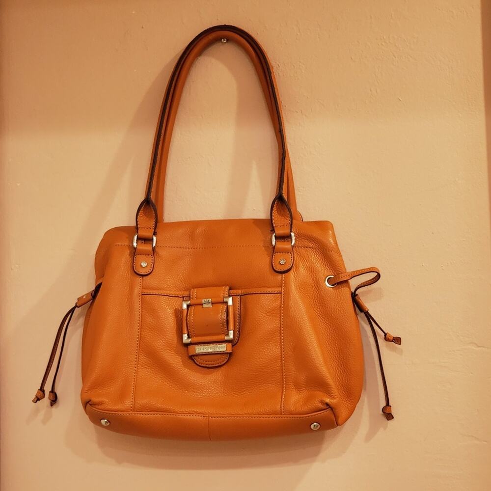 Isaak Mizrahi Leather Orange Handbag Purse Bag
